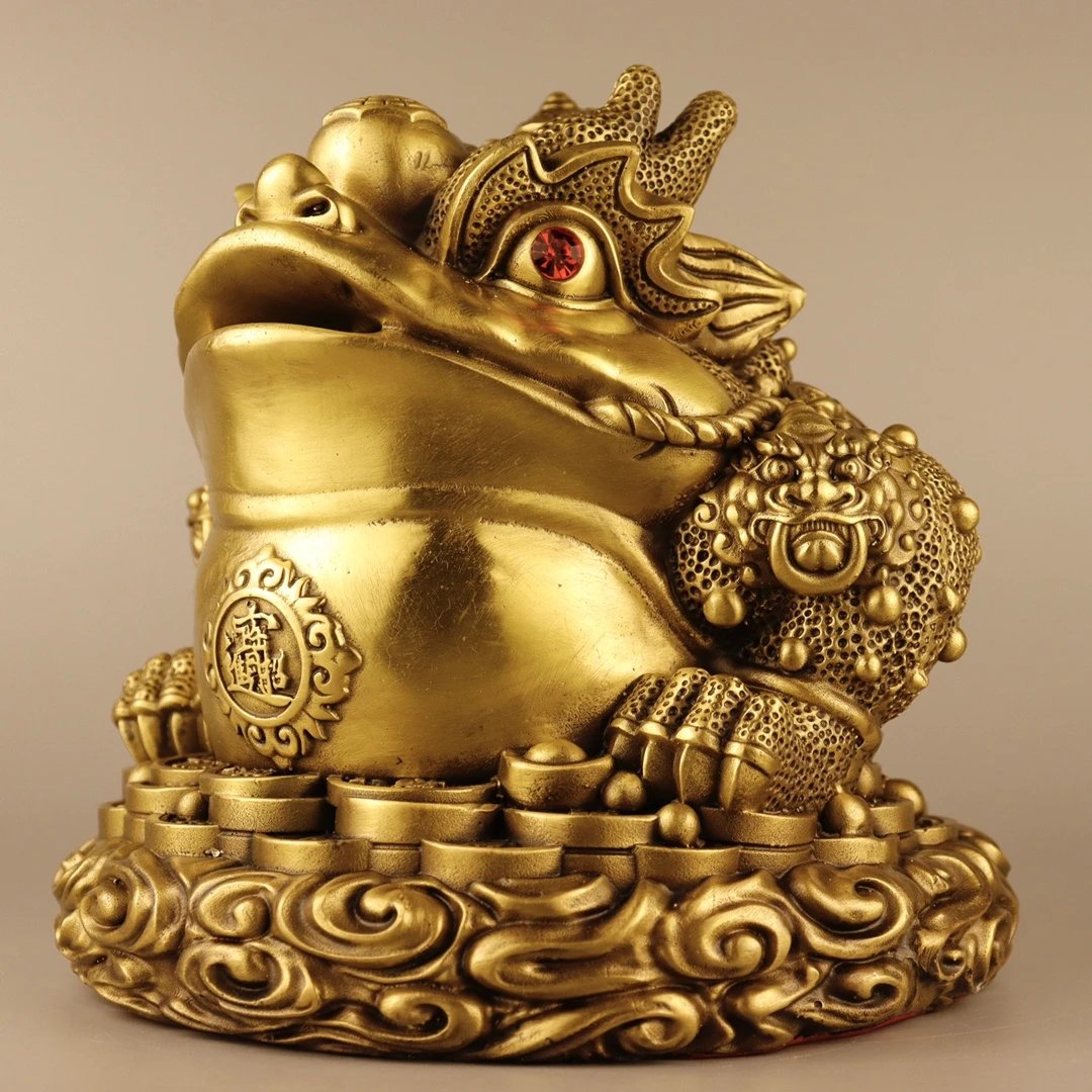 精工铜祥云双角如意金蟾摆件三足金蟾蟾蜍办公室大号金钱元宝蟾王