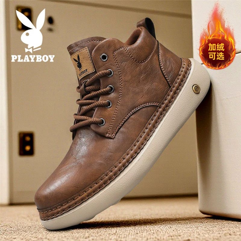 PLAYBOY/花花公子男士时尚复古秋冬系带马丁靴休闲百搭中帮潮男鞋