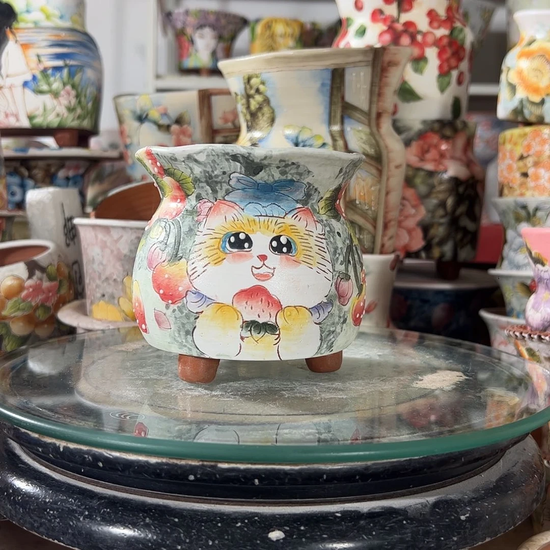 景德镇手绘花盆幸运花盆