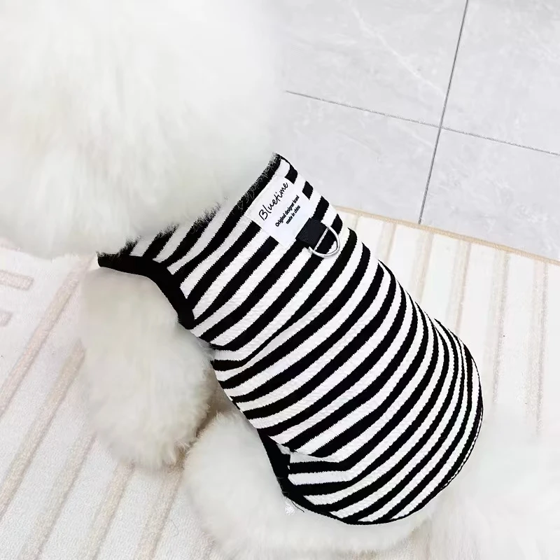秋冬新款宠物狗狗猫咪可牵引衣服INS风泰迪比熊条纹棉质法式背心