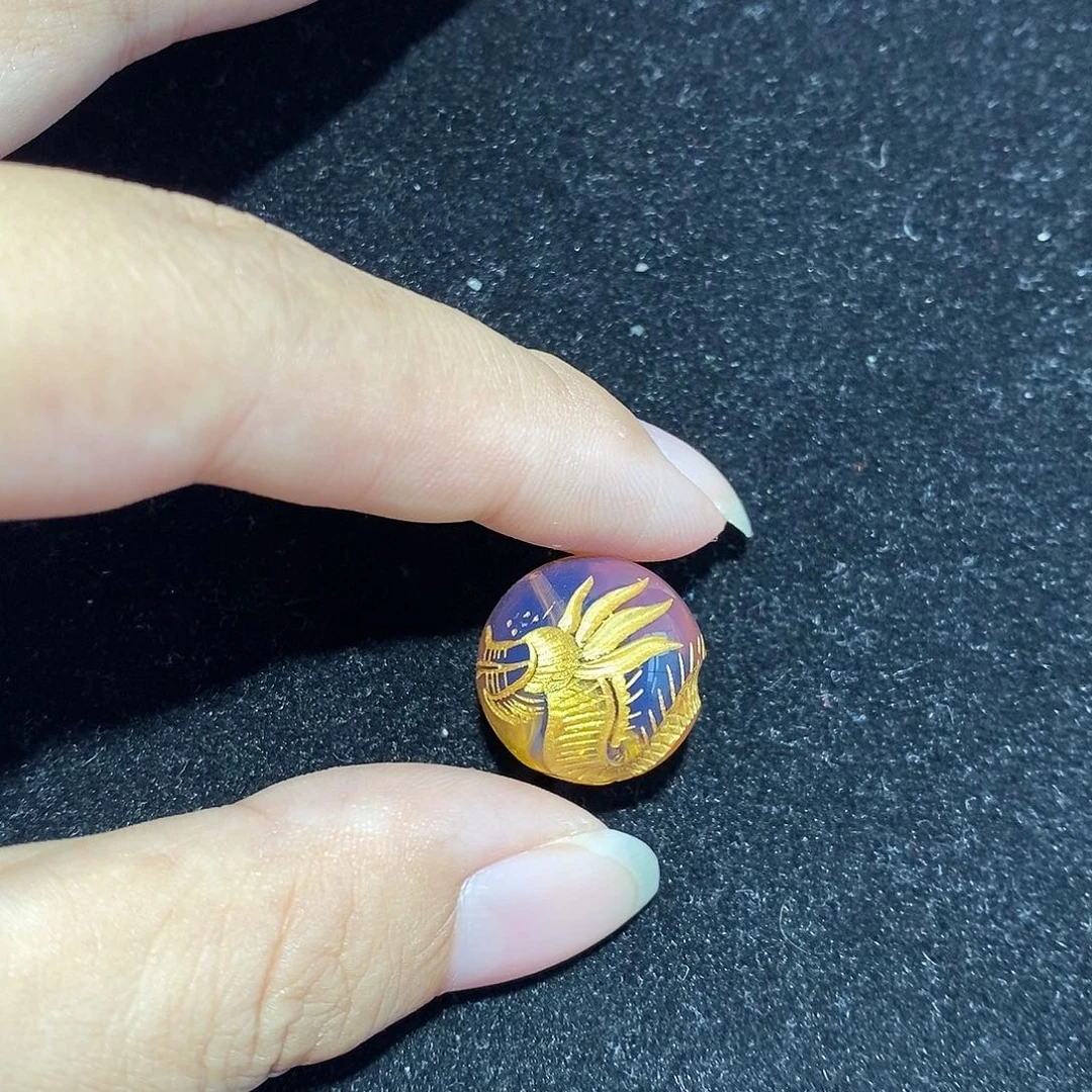 蓝珀未镶嵌珠宝奇石16MM雕刻珠