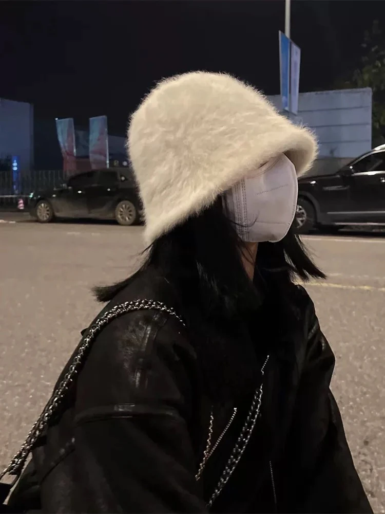 毛毛针织盆帽水桶帽显脸小百搭潮流保暖网红韩版盆帽