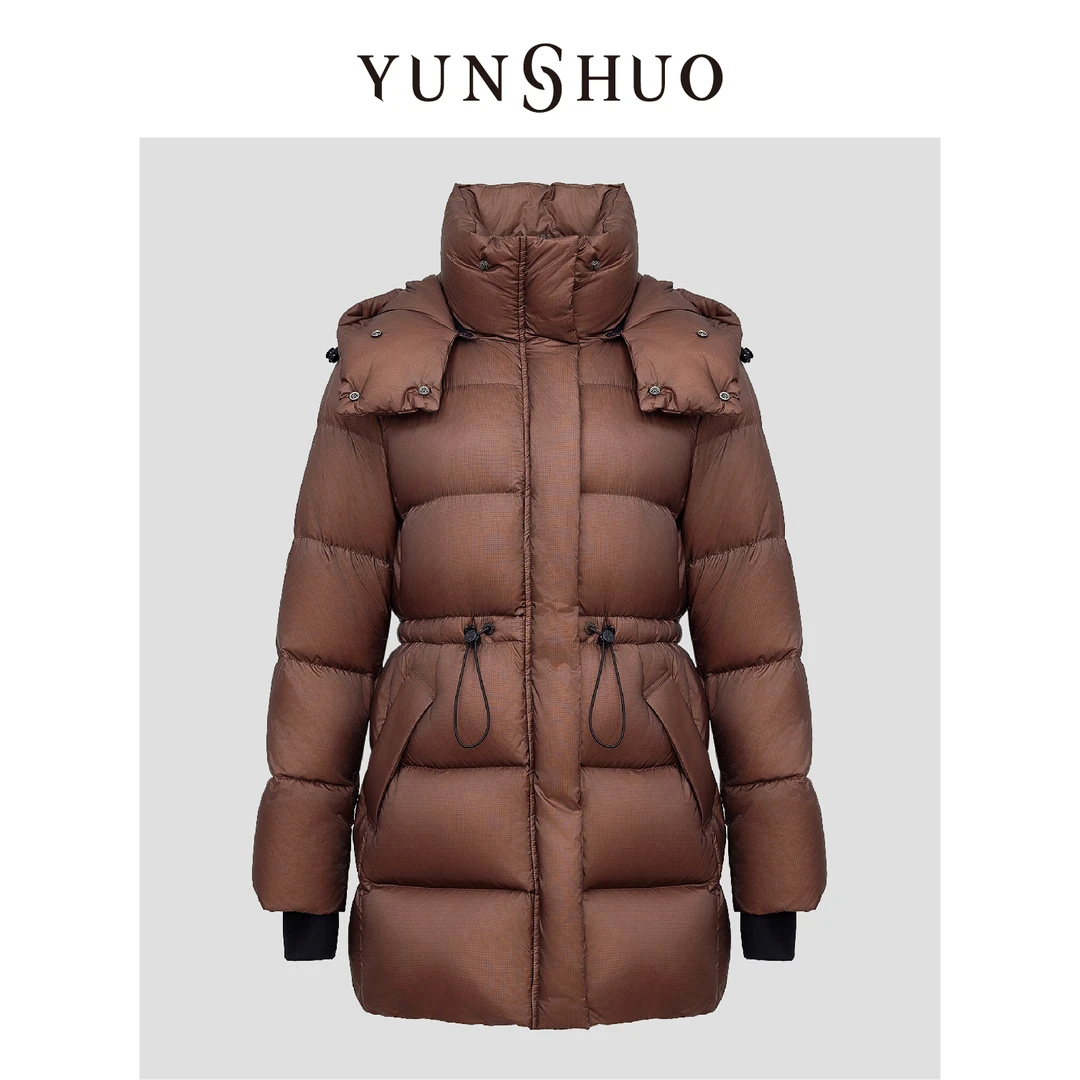 YUNSHUO允硕冬季新品时尚百搭鹅绒收腰气质连帽立领羽绒服816113