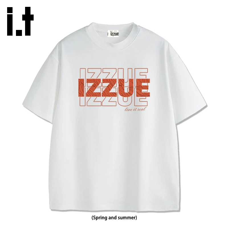 it.izzue潮牌圆领短袖街头垂感情侣T恤美式宽松运动百搭半袖上衣