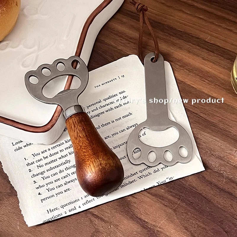 可爱猫爪开瓶器不锈钢便携多功能汽水啤酒瓶起子高级感木柄启瓶器