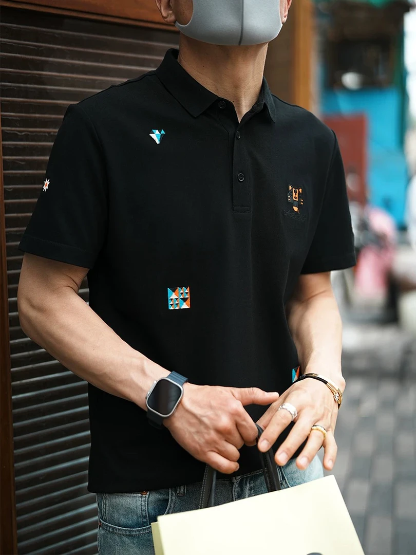 韩版精致虎头刺绣设计翻领polo衫男痞帅夏季新款潮牌时尚半袖上衣
