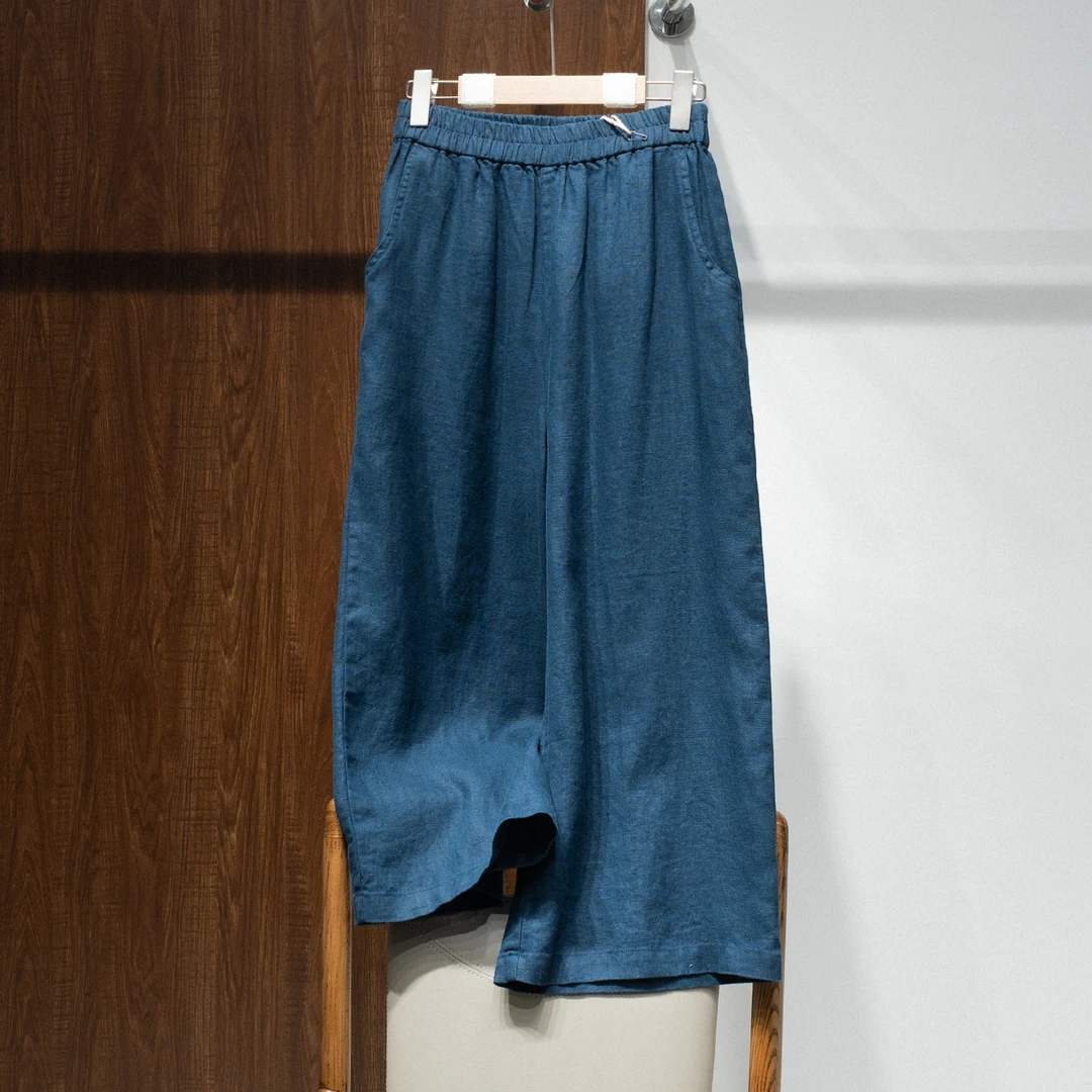 [高支高密]薄款高腰亚麻阔腿裤女宽松显瘦直筒裤百搭八分亚麻裤