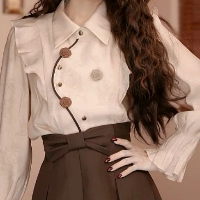 美丽【半糖少冰】  港味复古显瘦气质设计感上衣28284