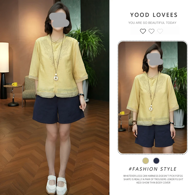 新中式老钱风冷淡系复古衬衫2025年夏季新款休闲高级感短裤套装女