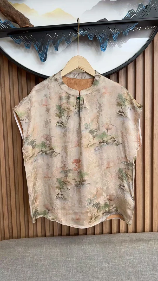 5249上衣新中式常规款薄款国风碎花立领双面复古默认厚度夏季