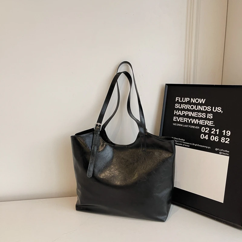 秋冬季新款2024复古纯色质感磨砂大容量托特包女通勤潮流单肩包