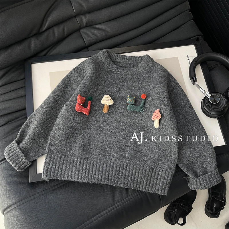 现【蘑法喵】阿卷冬装男女童卡通童趣立体玩偶加厚保暖毛衣MPG7612