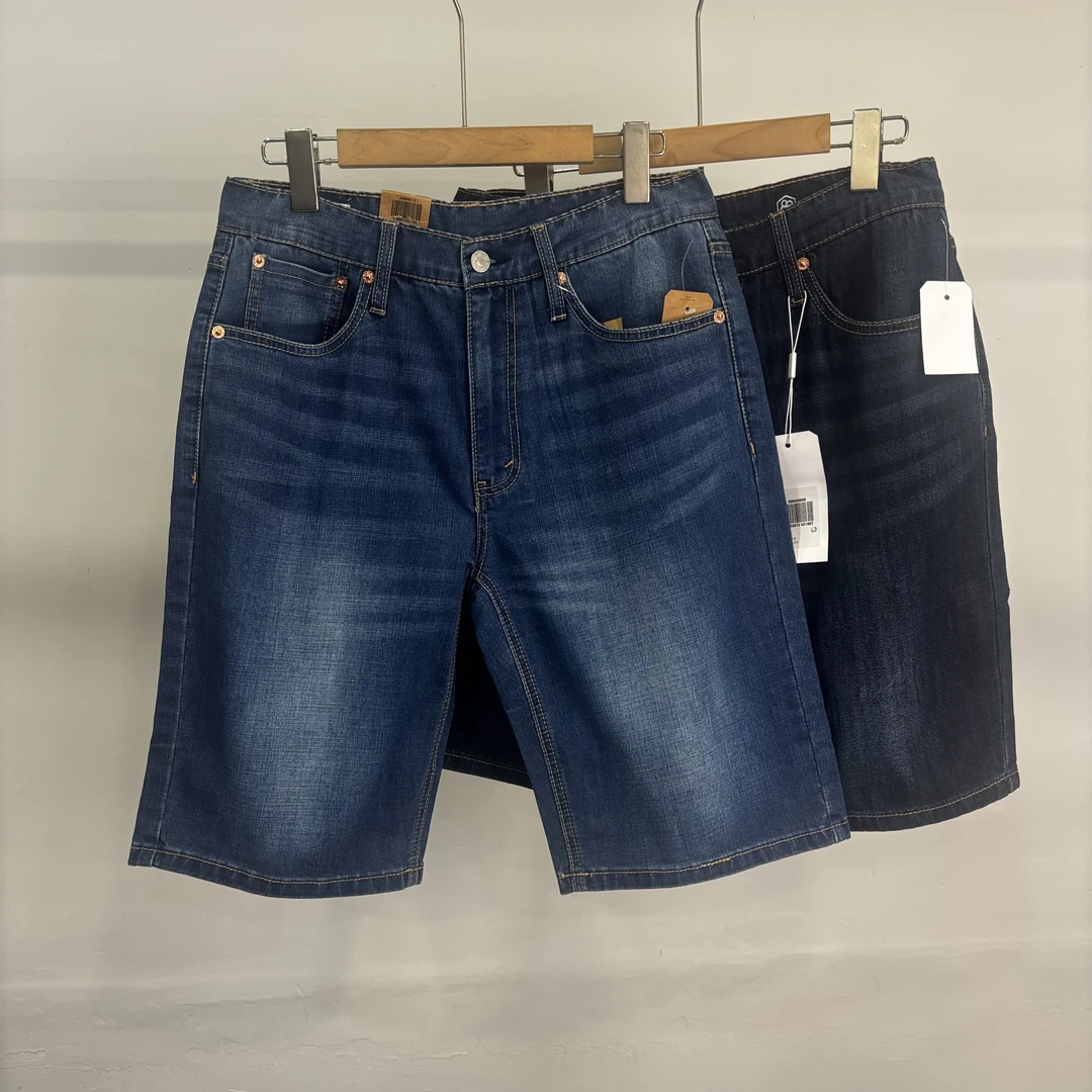 夏季牛仔裤夏季男士中裤直筒蓝色中裤水洗