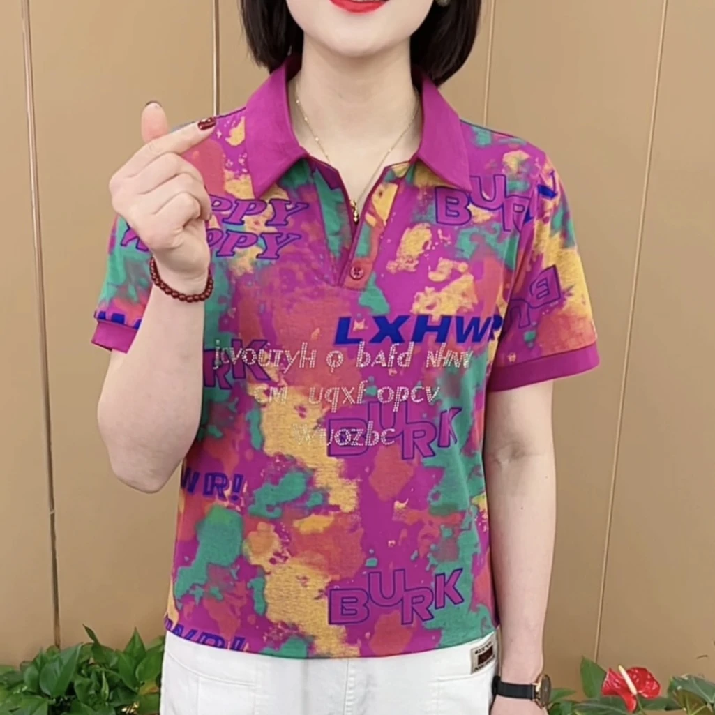 夏季新款时尚晕染印花设计T恤宽松显瘦休闲百搭减龄短袖上衣K9929