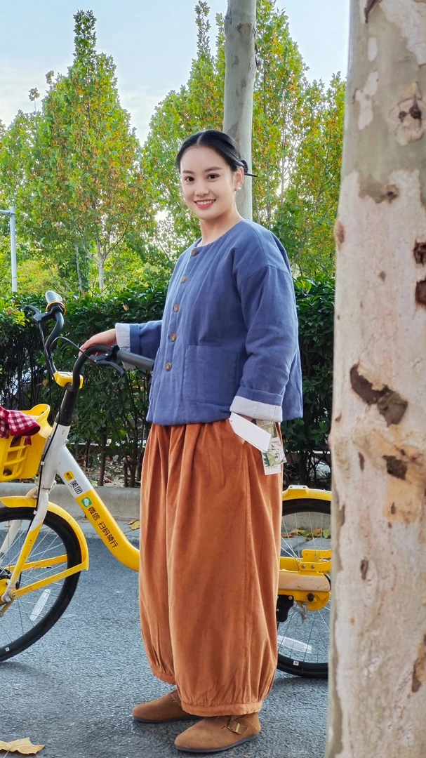 七初棉麻布衣  冬款灯芯绒夹棉灯笼裤