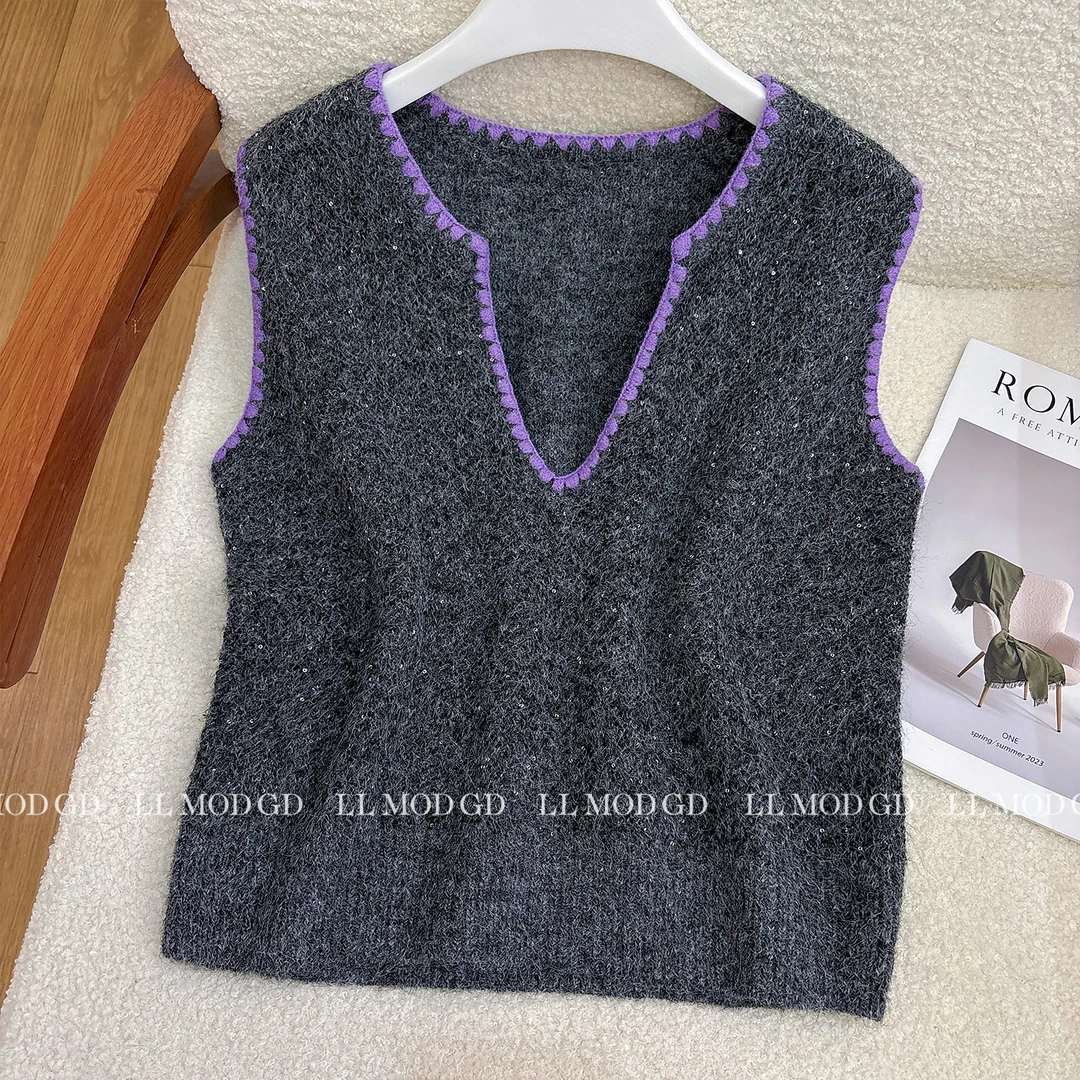 风度不减 宽松显瘦洋气百搭V领绵羊毛叠穿坎肩马甲YLXR-6200749