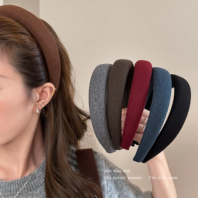 简约纯色毛呢发箍女2025新款高级感洗脸头箍秋冬头饰高颅顶压发卡