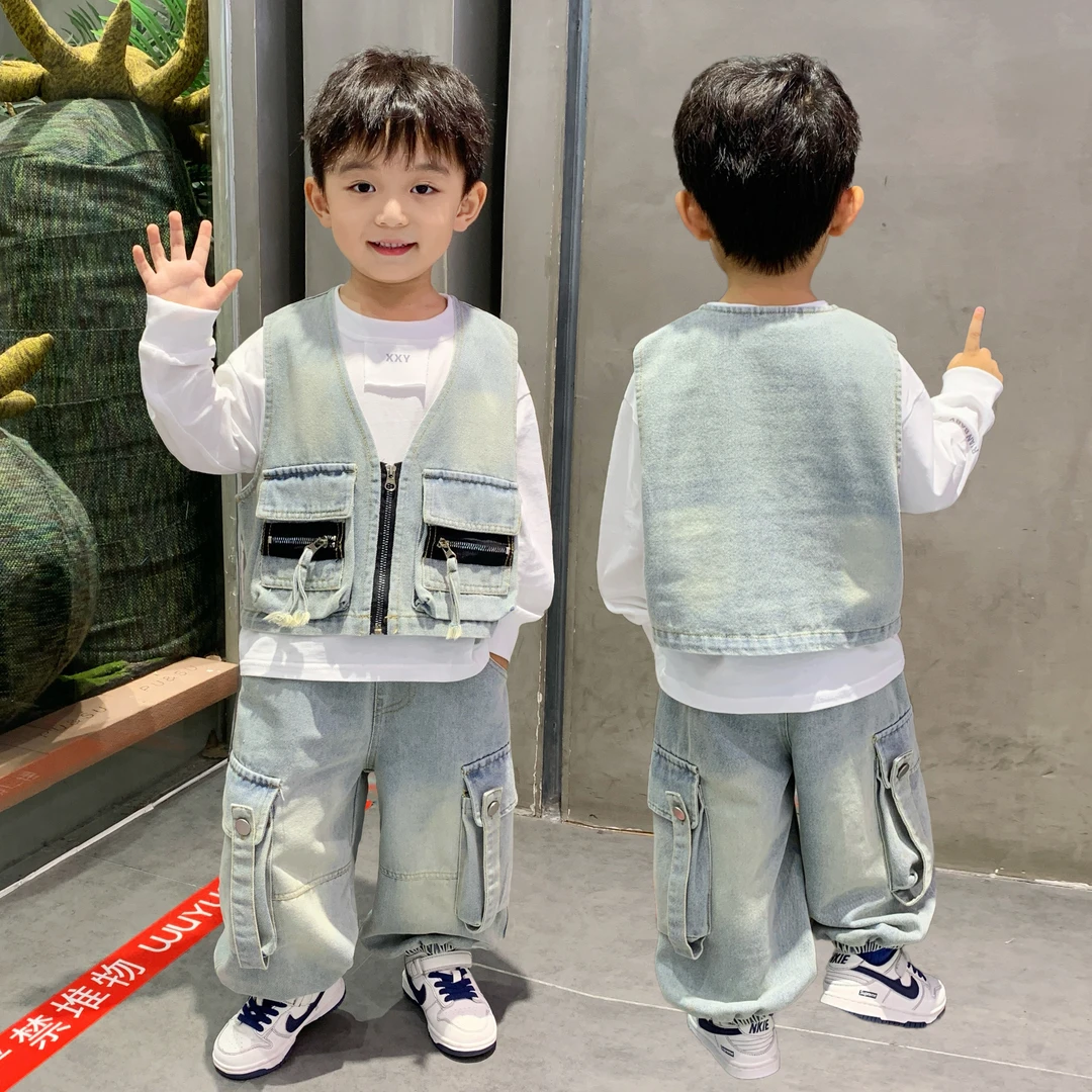 男童秋款牛仔套装2025新款洋气儿童时尚春秋季衣服帅气男孩三件套