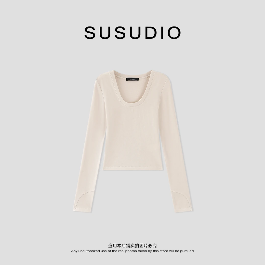 SUSUDIO 小火炉2.0 冬季欧美身材锁骨领打底发热磨毛绒T恤 10723