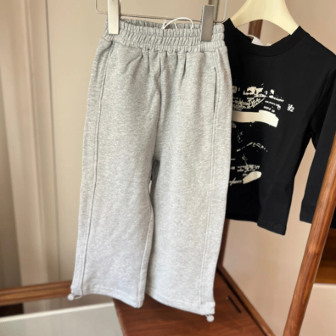 【编号R77】K6038-08-儿童针织束脚卫裤灰色-BC