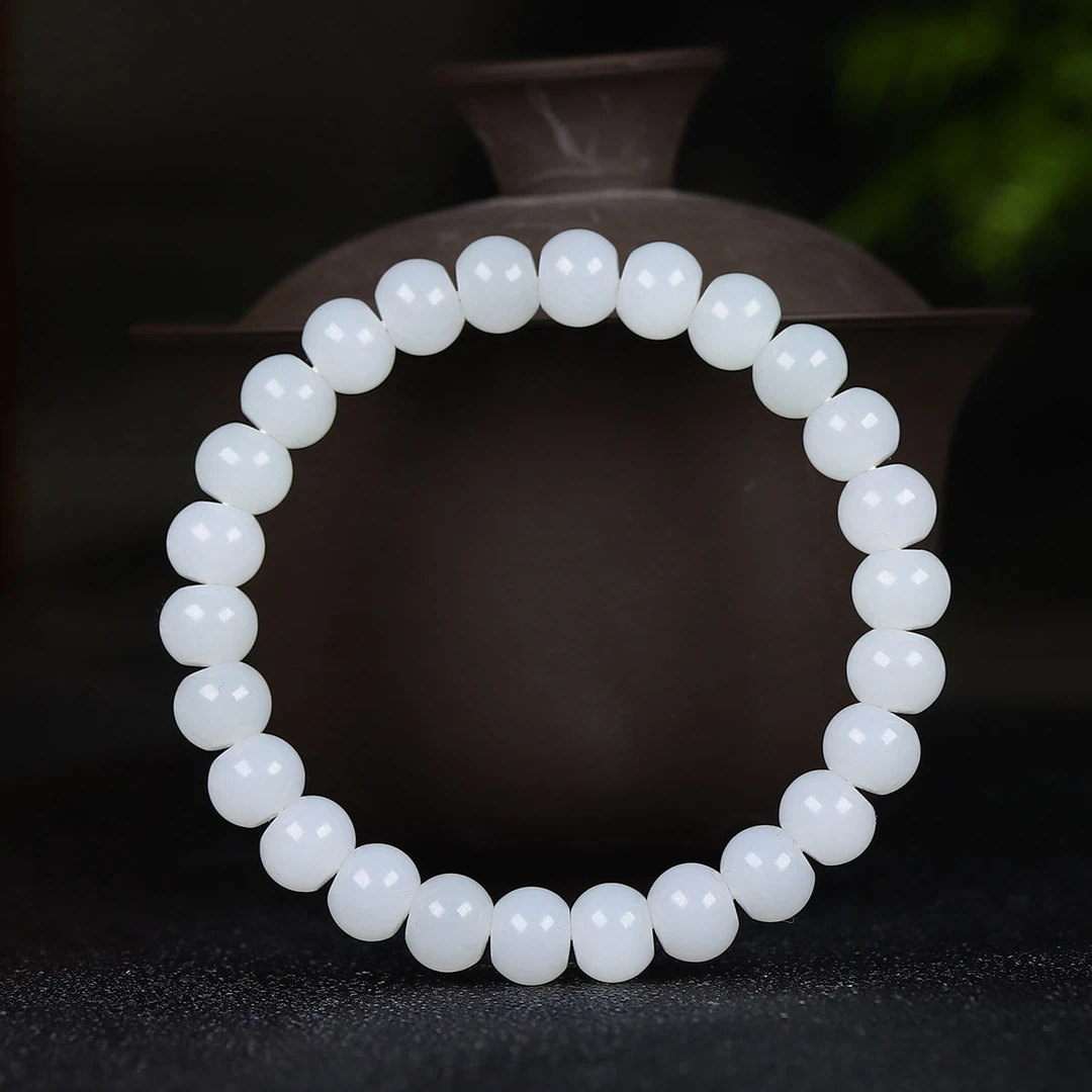 123027和田玉白玉算盘珠手串