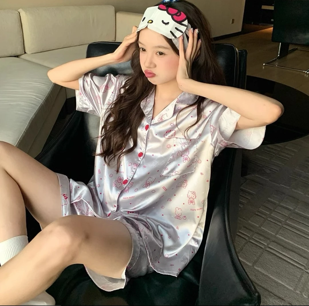 Kitty女款舒适丝夏软冰季短袖可爱甜美家居服可外穿凉感开衫