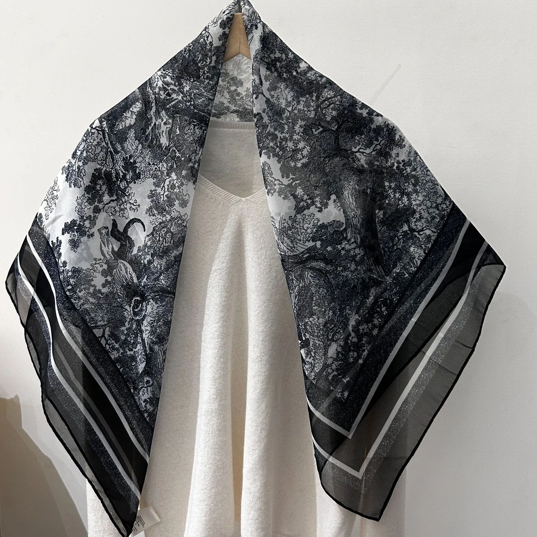 （黑白素描丛林）西丽纱围巾85*85左右小方巾