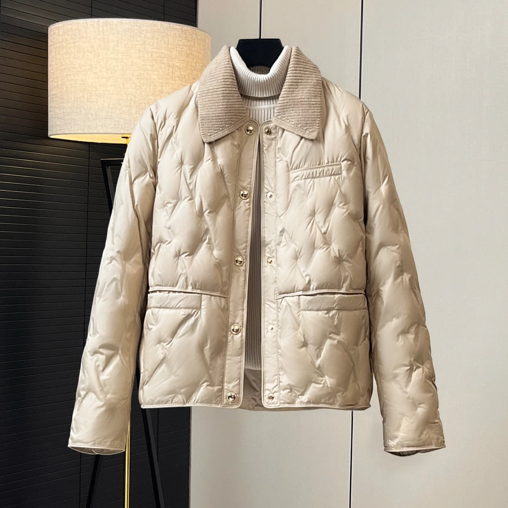 简约通勤90绒子短款羽绒服女冬季新款休闲百搭气质外套轻薄小香风