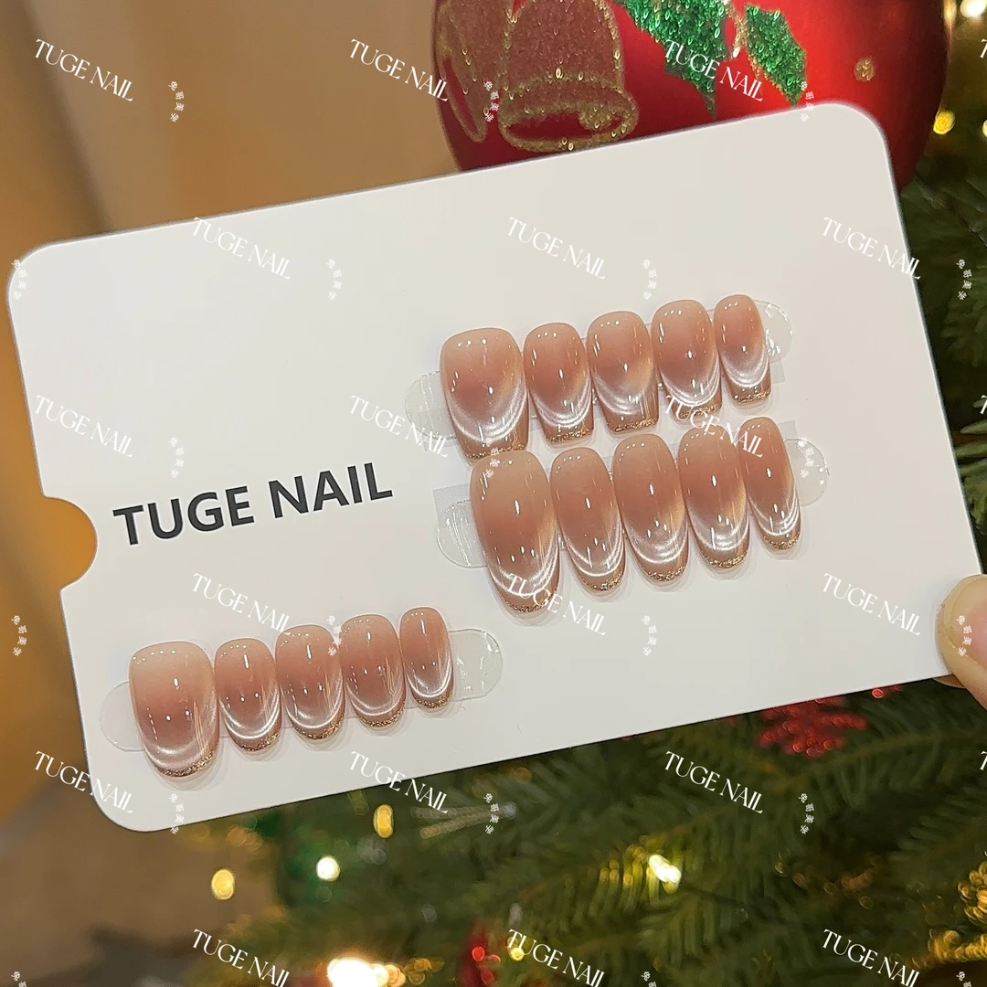 TugeNail “爵迹”秋冬显白金边法式猫眼纯欲手工短椭圆穿戴甲TGHJ