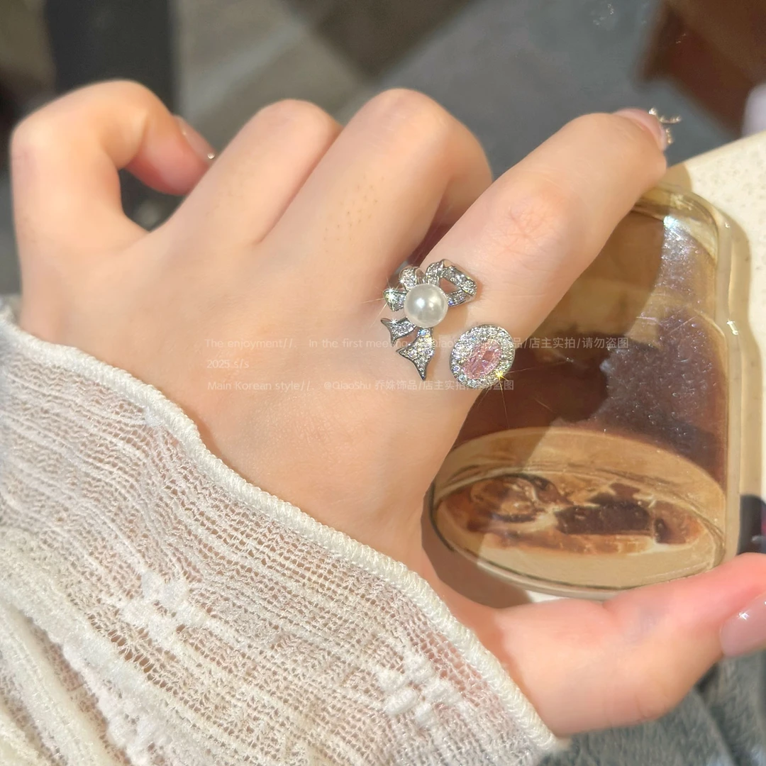 铜合金合成锆石戒指 C479轻奢公主粉色蝴蝶结戒指女甜美精致气质