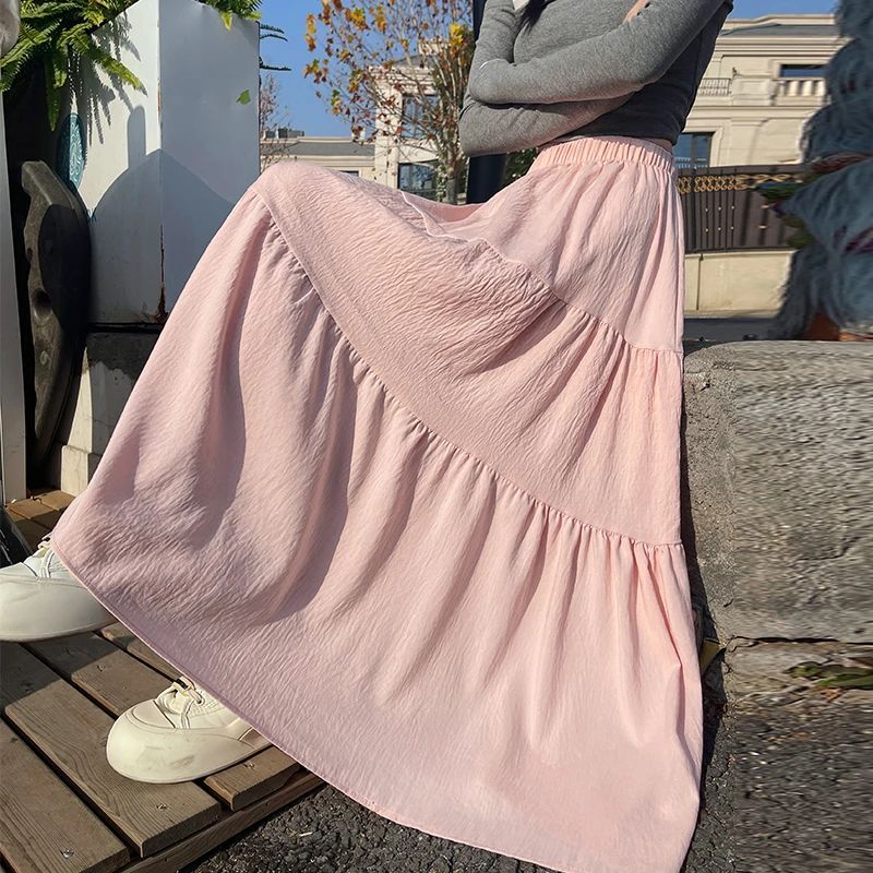 中长款半身裙百褶裙高腰长裙蛋糕裙A字连衣裙温柔白色半身裙