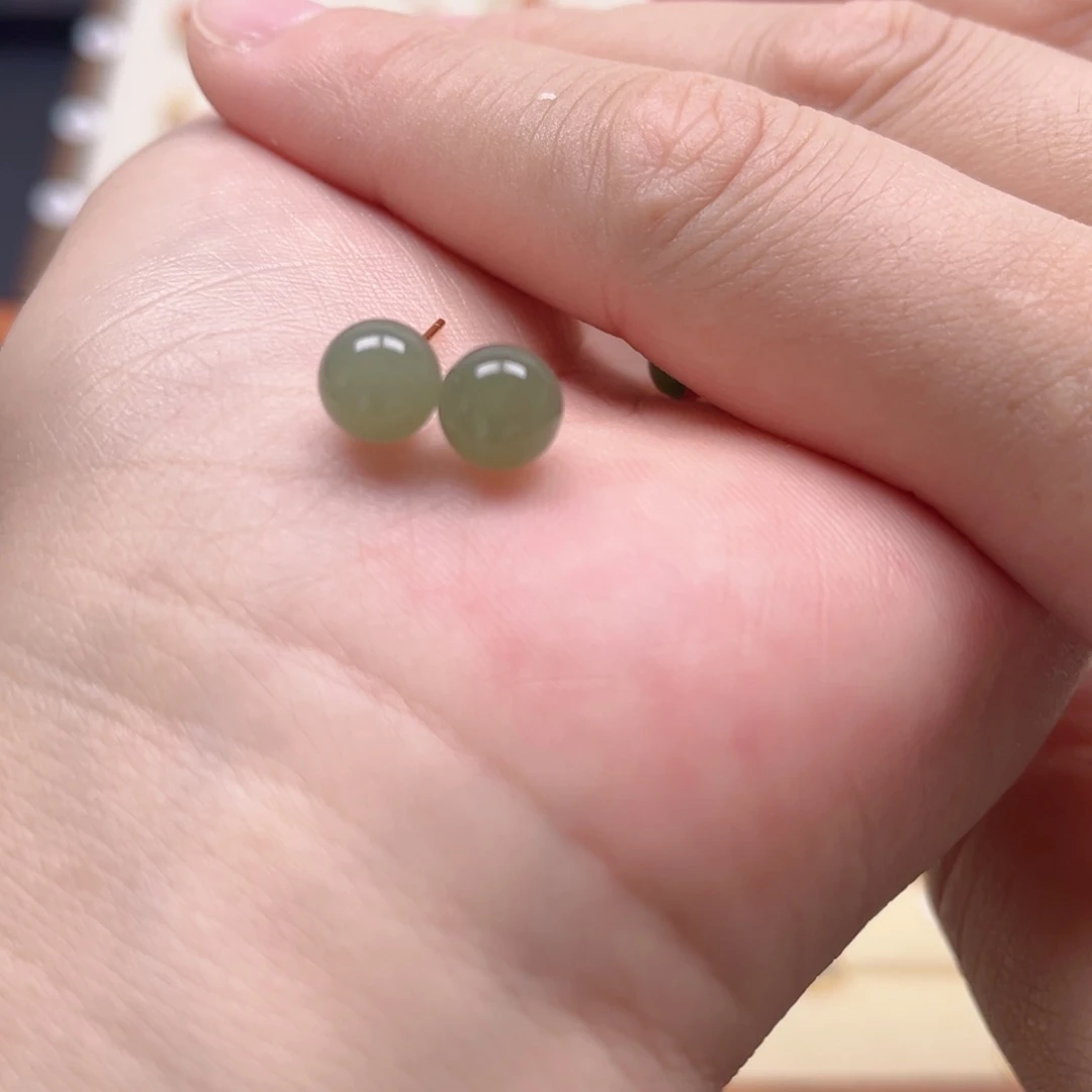 和田玉银S925镶嵌耳饰