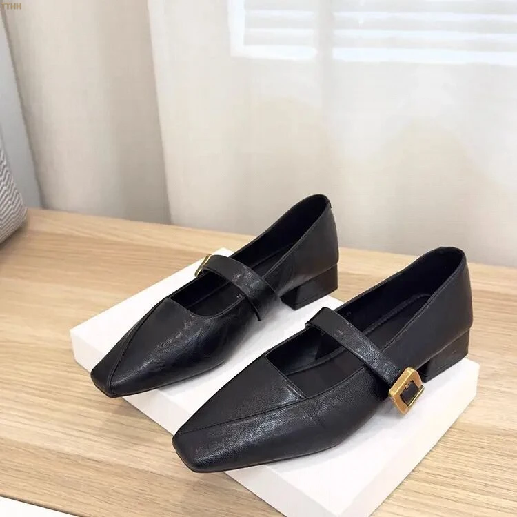 法式百搭玛丽珍鞋女粗跟2025春新款一字扣时尚单鞋复古方头平底鞋