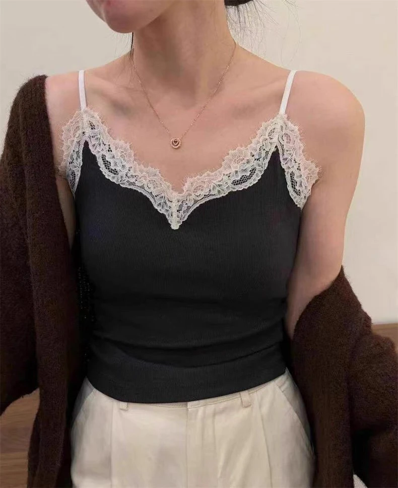 8129韩版纯欲蕾丝花边细带美背女士一体式百搭吊带时尚修身打底