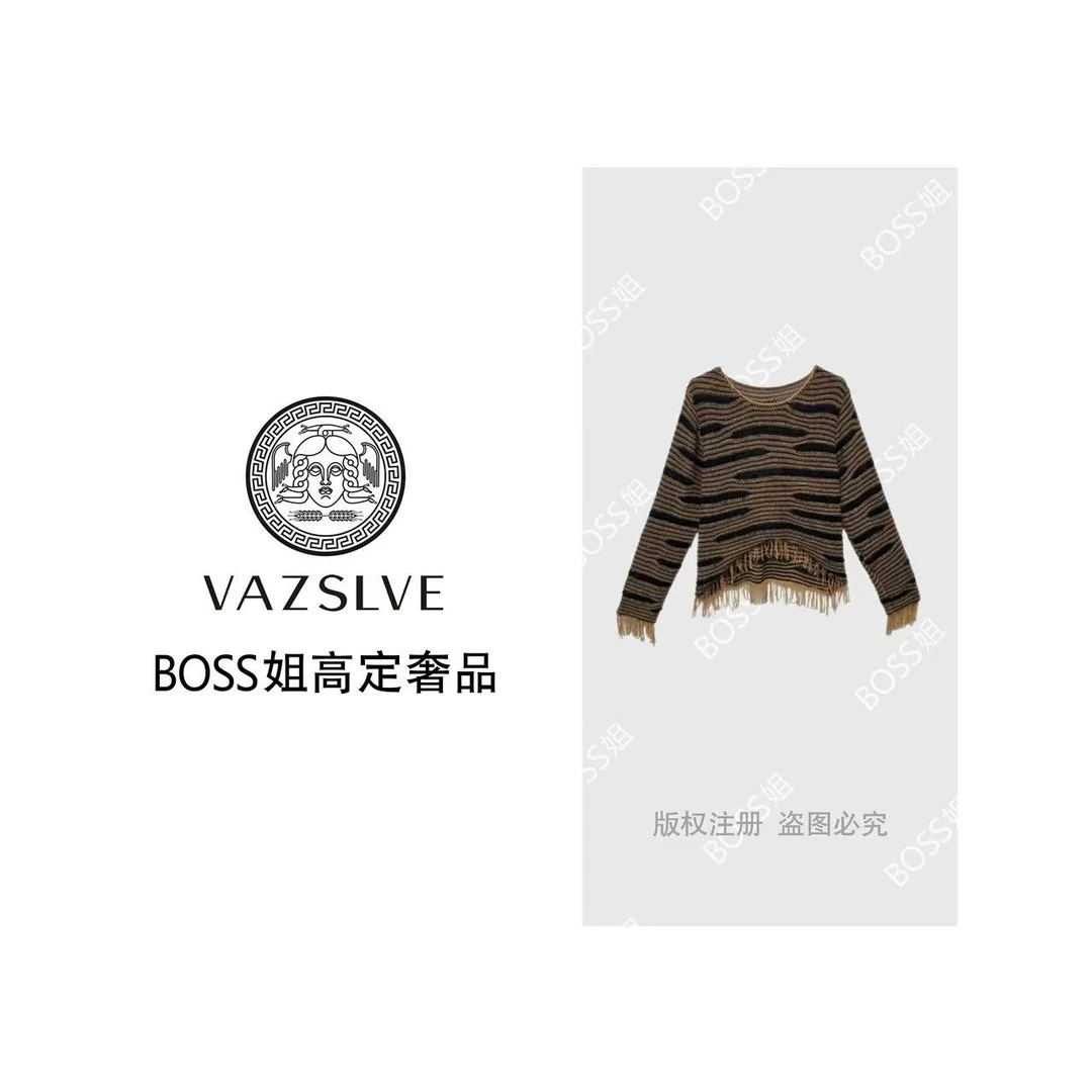 【VAZSLVE/全新奢品】捡漏 欧韩秋冬条纹拼接针织休闲圆领套头上衣