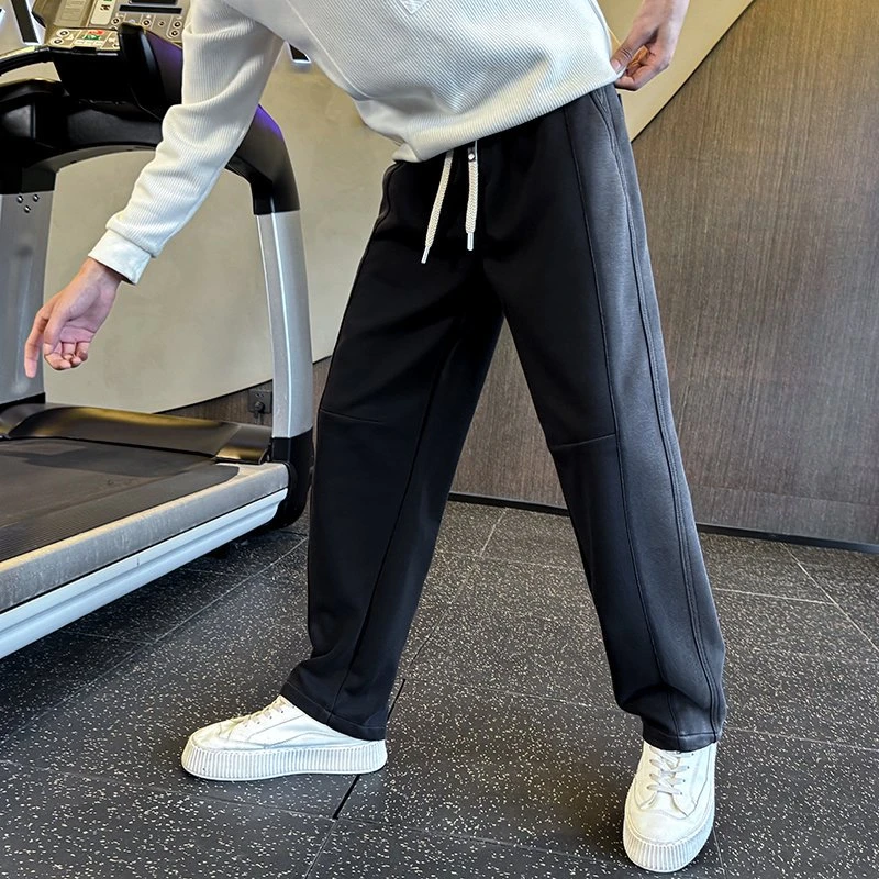 休闲裤男士直筒2025春秋冬季新款宽松水洗拼接卫裤弯刀阔腿长裤子