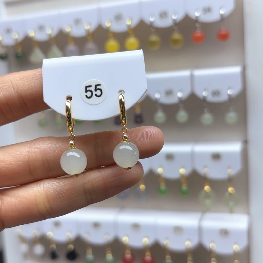 和田玉耳饰银S925镶嵌2