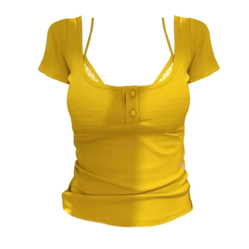 大码纯欲短袖t恤掐腰上衣叠穿两件套女胖mm遮肉显瘦夏日绝美套装