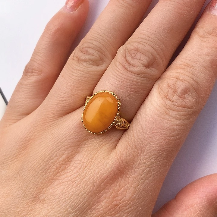 蜜蜡戒指银S925镶嵌戒指