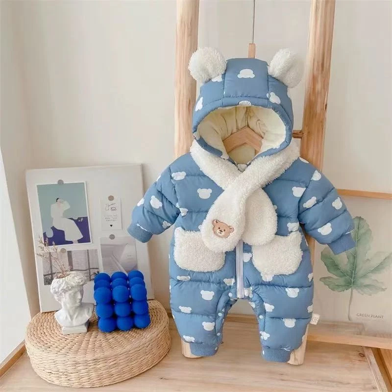 婴儿衣服冬装新生儿加棉男女宝宝连体衣加绒保暖棉服外出哈衣冬季