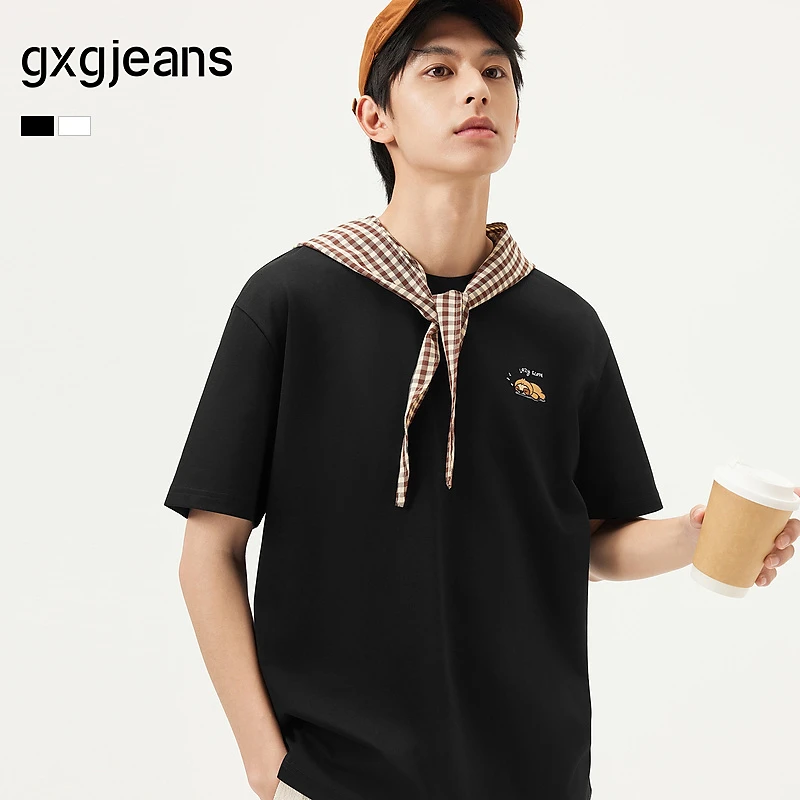 gxgjeans多色趣味绣花圆领短袖T恤男25夏#J25D442064