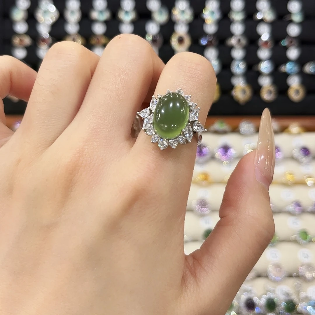 岫玉银S925镶嵌女款梓*戒指