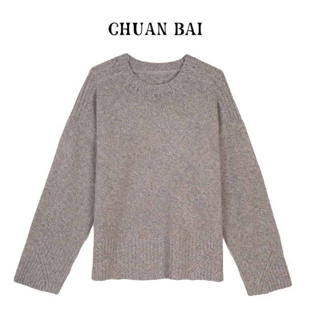 【川白】韩版圆领花纱系加厚针织衫 洋气软糯设计感套头衫-24203