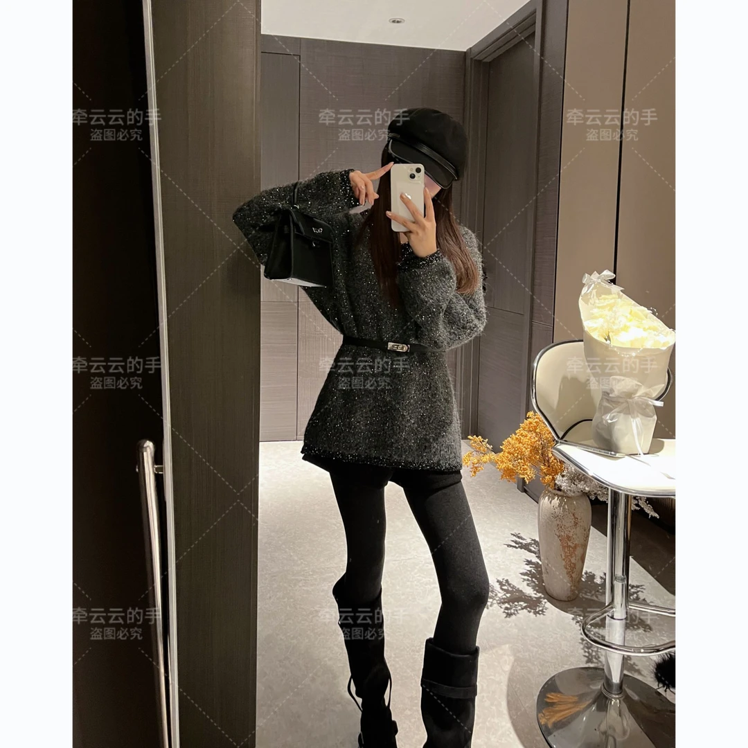 L & L 云云【Bling】中长款灰色亮闪新款毛衣