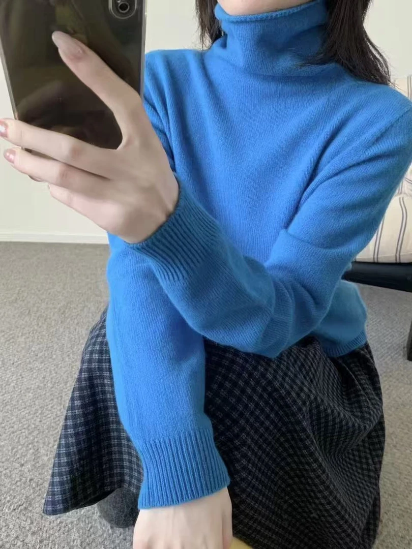 QIANRH-1610秋冬新款无缝一体堆堆领全羊毛软糯亲肤针织打底衫