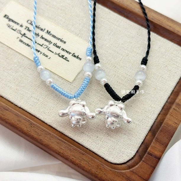 吊坠足银 足银999纯银玉桂狗儿童吊坠大耳狗项链女友生日礼物编绳