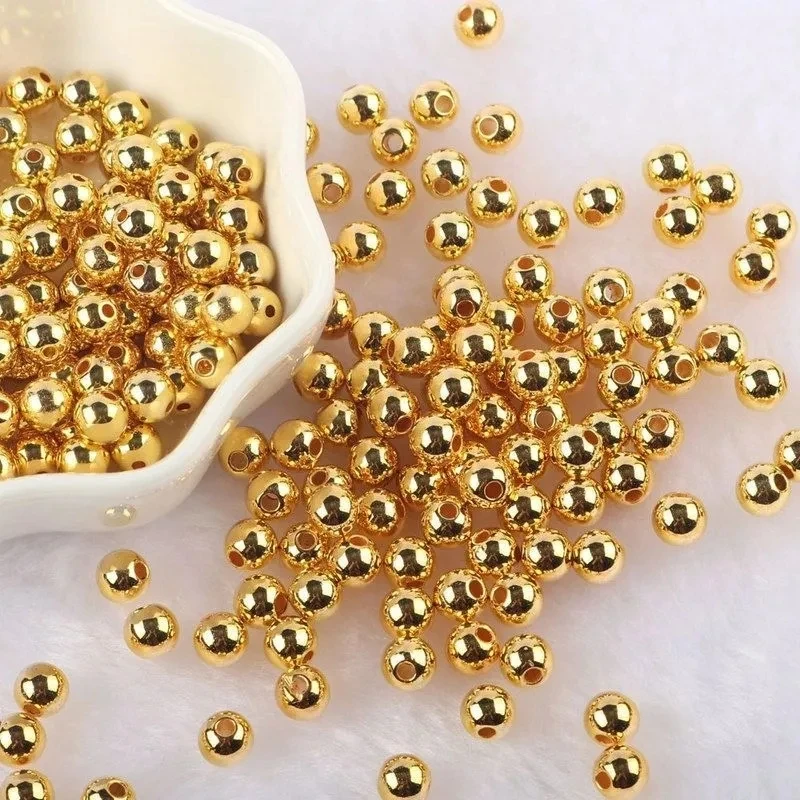 12mm半孔电镀金珠高亮仿珍珠金色圆珠手工DIY串珠配件