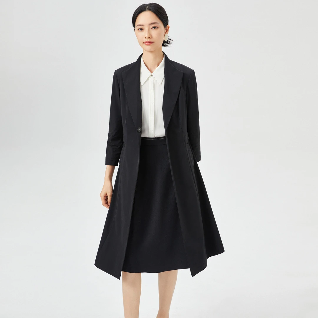 【婷婷专属】一粒扣九分袖长款帅气秋季高级感显瘦风衣外套女