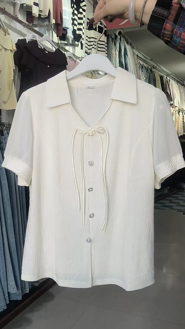 新中式提花衬衫女士夏季短袖时尚百搭气质雪纺衬衣妈妈装   短袖