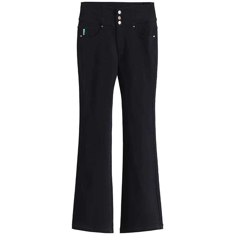 F1040-【缇】三粒扣高腰显瘦气质牛仔喇叭裤#ZSM55Z001